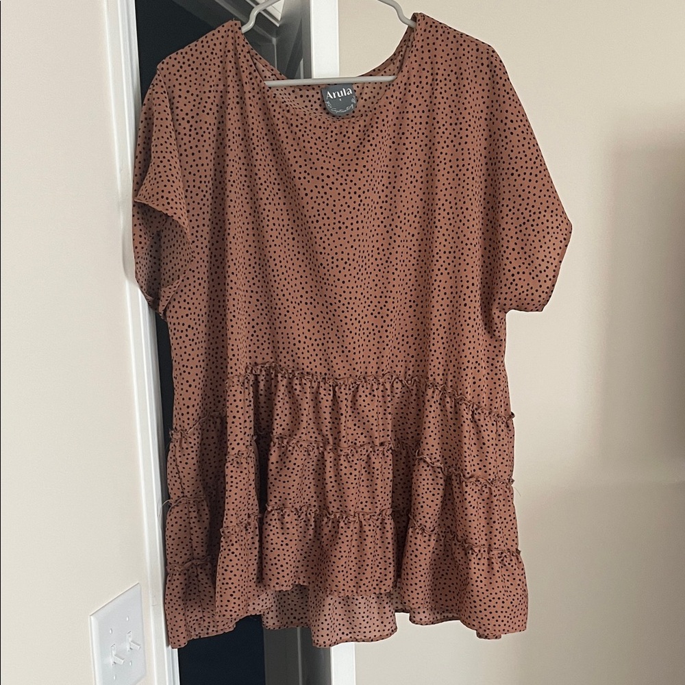 ARULA Brown Blouse with Black Dots